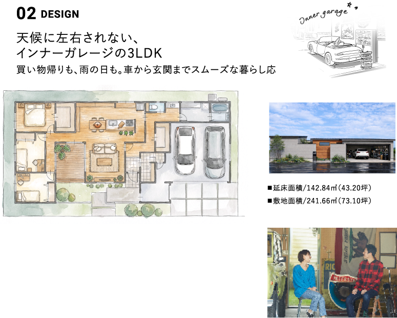 天候に左右されない、インナーガレージの3LDKイメージ