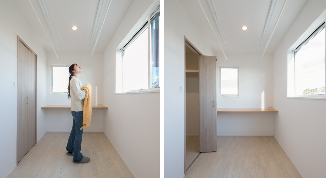 姫路エリア新築一戸建てモデルハウス見学会開催　SHOWA GROUP株式会社（昭和住宅）　ストークガーデン姫路八代緑ヶ丘1号地　モデルハウス　室内物干し