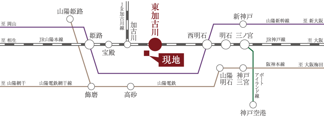 加古川市　ストークビレッジ東加古川グランレジデンス　SHOWA GROUP（ショウワグループ）（株）　昭和住宅　路線図