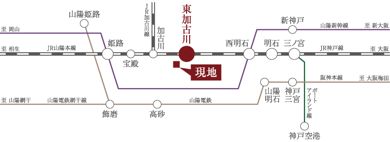 加古川市　ストークビレッジ東加古川グランレジデンス　SHOWA GROUP（ショウワグループ）（株）　昭和住宅　路線図