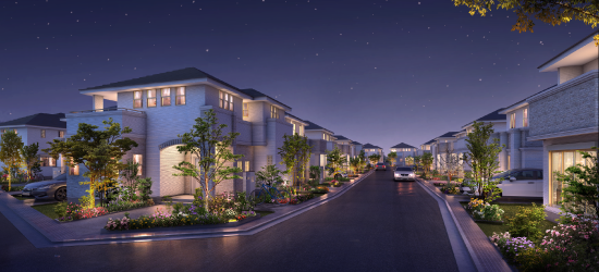 姫路市書写　ストークビレッジ姫路書写グリーンテラス　SHOWA GROUP（ショウワグループ）株式会社・昭和住宅　LED庭園灯街並みイメージ