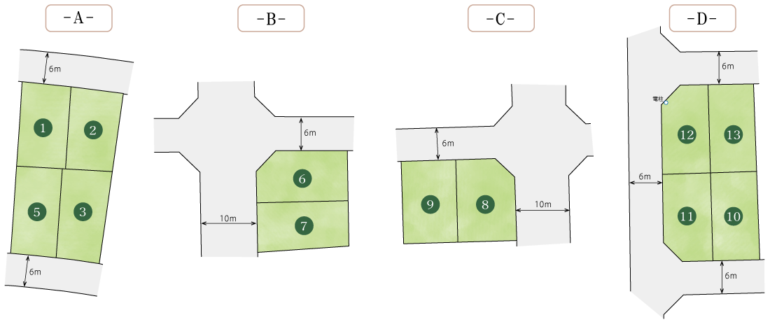 加古川市加古川町美乃利　ストークビレッジ加古川美乃利アーバンテラス　SHOWA GROUP（ショウワグループ）株式会社・昭和住宅　区画図-ランドプランABCD-