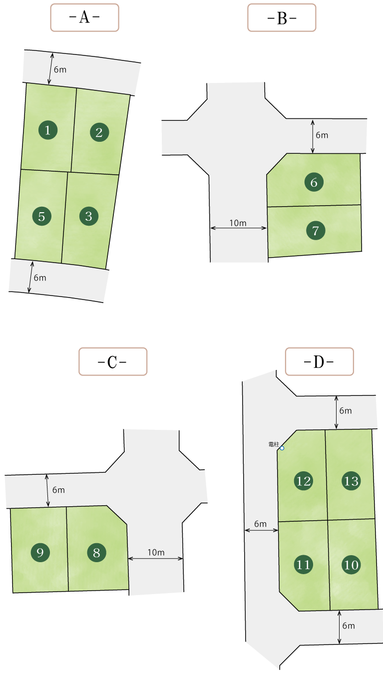 加古川市加古川町美乃利　ストークビレッジ加古川美乃利アーバンテラス　SHOWA GROUP（ショウワグループ）株式会社・昭和住宅　区画図-ランドプランABCD-
