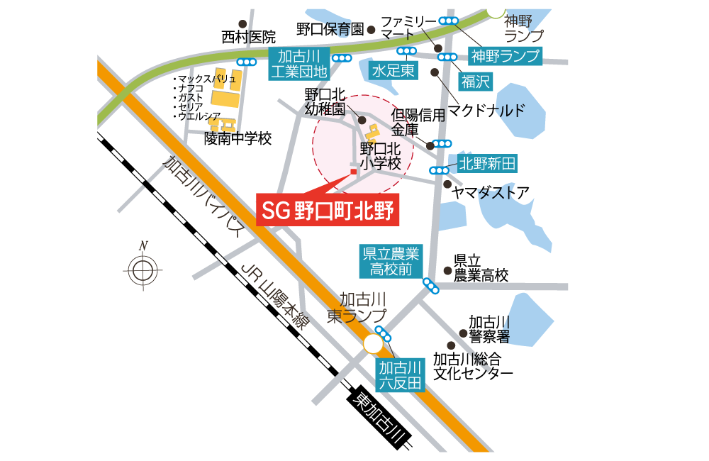 自由設計　土地探し　SHOWA GROUP（ショウワグループ）株式会社・昭和住宅　ストークガーデン野口町北野　マップ
