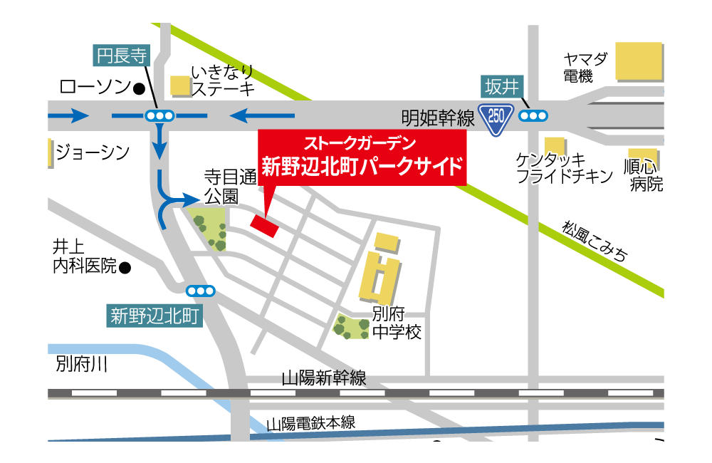 自由設計　土地探し　SHOWA GROUP（ショウワグループ）株式会社・昭和住宅　ストークガーデン新野辺北町パークサイド　マップ