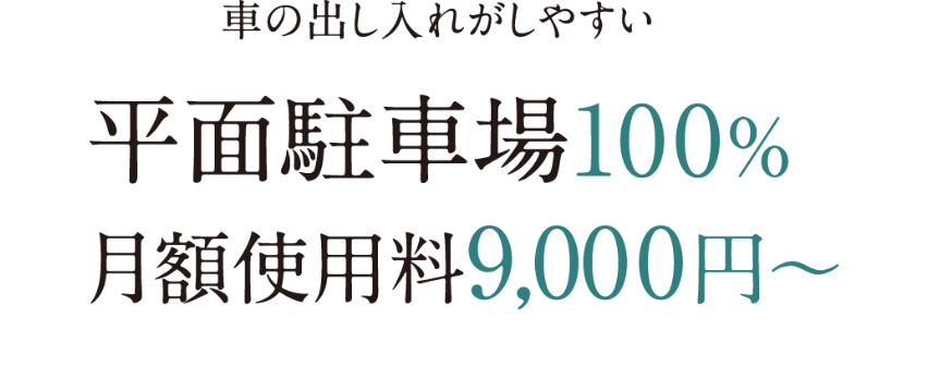 車の出し入れがしやすい平面駐車場100%