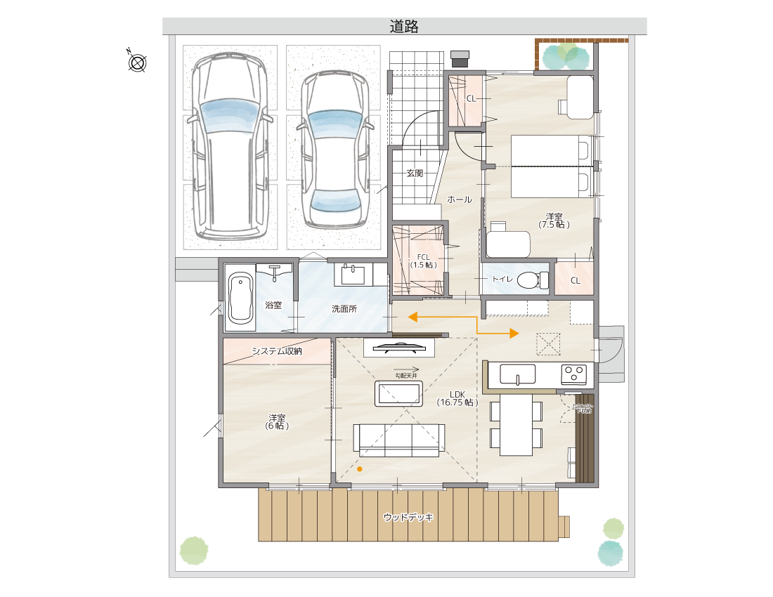 フラットステージ野口町北野「平屋」モデルハウス　プラン・間取り