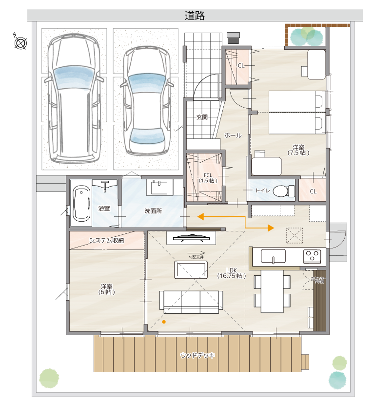 フラットステージ野口町北野「平屋」モデルハウス　プラン・間取り