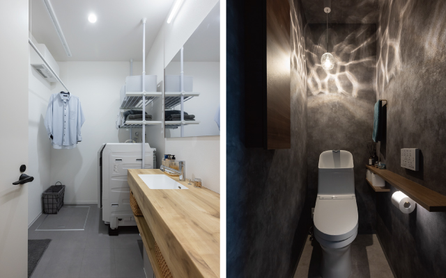 光が降り注ぐスリット階段のある家の画像